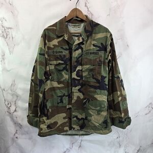 Air Force Military Jacket Men Medium Woodland Camo Top Shirt BDU Fatigue Patches